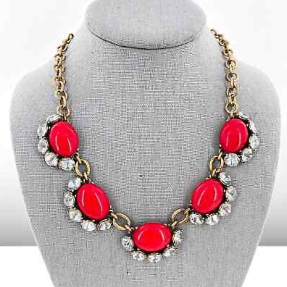 Stella & Dot Mae Red Statement Necklace Retired 19" Signed